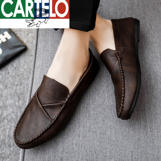 
Katile Crocodile Summer Men's Loafers Men's Leather Shoes Casual Fashion Korean and British Shoes 2025 New Summer Soft Sole Lazy Shoes High Top D829 Brown High Top 40