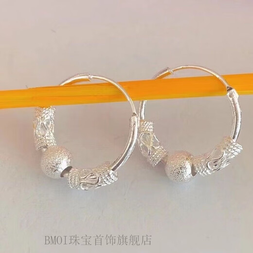 BMOI Old Phoenix 999 Pure Silver New Earrings Women's Wangfu Transfer Bead Earrings Hypoallergenic Silver Earrings Personalized 9.89g Fine Solid Only 3 Pairs Left