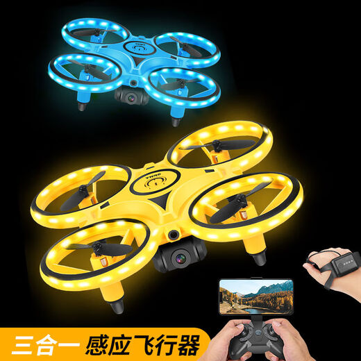 Xinle New Watch Gesture Senting Aircraft Drone Aension Photography Ultra HD Quadcopter Remote Contrôle Small Aircraft Boy [Blue] Regardez Remote Contrôle Four Batteries