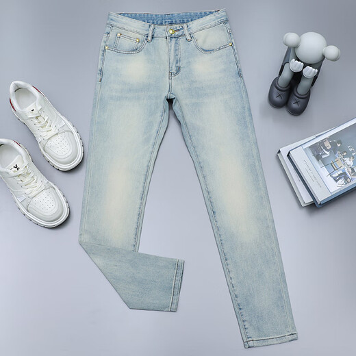 Falamone Armani Summer Nouveau jean clair de luxe léger européen pour les hommes Slim Fit Petite tendance à jambes droites belles et polyvalents Gris clair 826 Spring and Summer Nouveau Style pour compteur 28 2 pieds 1