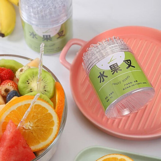 Chaosihui disposable fruit fork canned storage box thickened and hardened household portable transparent small fork for stall use Panda canned 200 pieces I sold 1 million love style