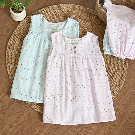 Baby cotton pajamas for women in summer thin polka dot age-reducing vest shorts suit for women's cotton home clothes for outdoor wear Mint green dot XL