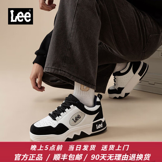 Lee/Modern Men's Shoes 2025 Summer New Casual Shoes Fashion Trendy Sports Board Shoes Men's Height Enhanced Panda Shoes Black 40 [Large/Please take a small size]