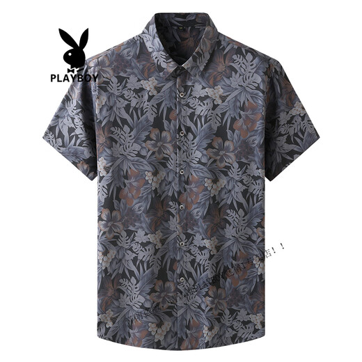 Playboy (Playboy) Exportación original Europea y americana Camisa de manga corta para hombres Camiseta floral Floral Floral Silk Top 9207 Black (Short) L (175) 120-140Jin [Jin equivale a 0.5 kg]