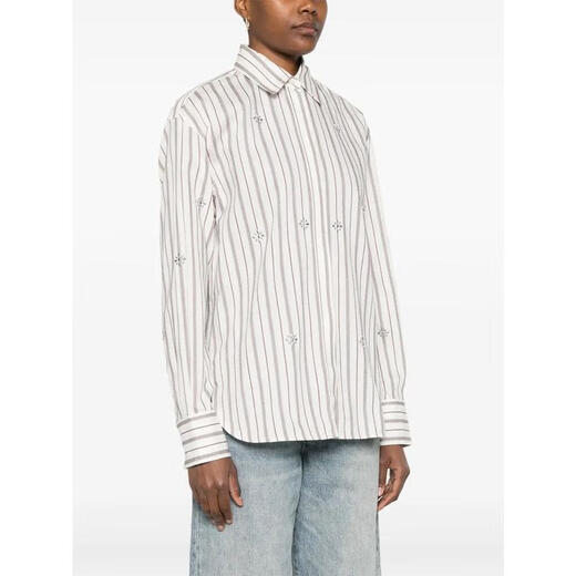 Golden Goose Women's Women Striped Cotton Coton à manches longues Shirt Fashion Sequin décoration décontractée et polyvalent blanc 12107 Papyrus / vent One Taille S
