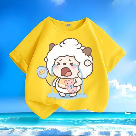 
Crying Lazy Sheep Summer New Printed Men and Women Small and Medium Children Short Sleeve T-shirt Pure Cotton Round Neck Casual Trend-SL White-KX698 Lazy 150 [Suggested height 140-150 cm]