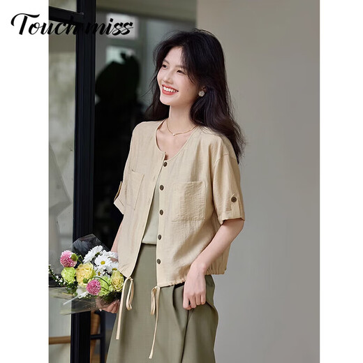 Tachimis Touch Miss Französische Nischenjacke für Frauen 2025 Sommer Neues Design Sinn für Pendler lässige und modische einfache einfache Kurzärmer-Frauenkleidung Khakis 100jin [Jin ist gleich 0,5 kg] oder weniger