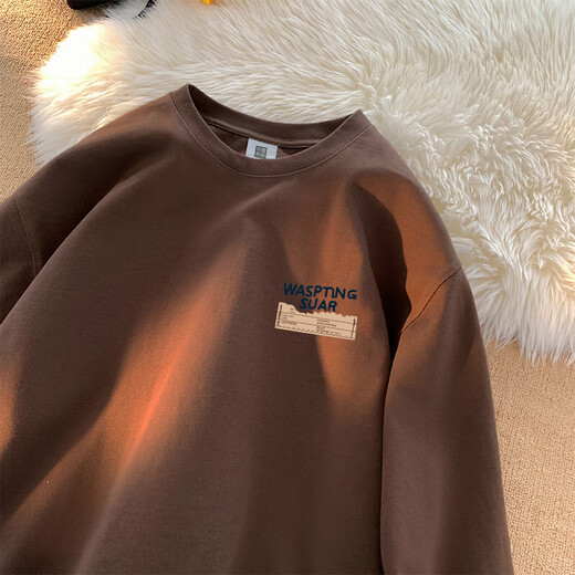 Semir heavy American retro cotton long-sleeved T-shirt for men's spring and autumn ins trendy brand loose and versatile oversiz [3895-WASP] apricot M