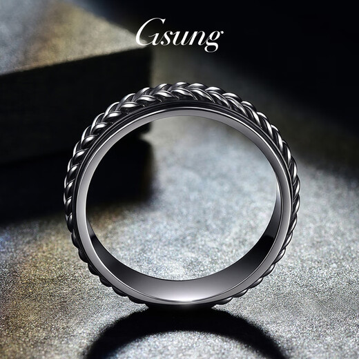 GsunG platinum PT950 ring men's black gold rotatable ring pure platinum fashion trend women's real gold ring ring priced by gram, contact customer service before bidding