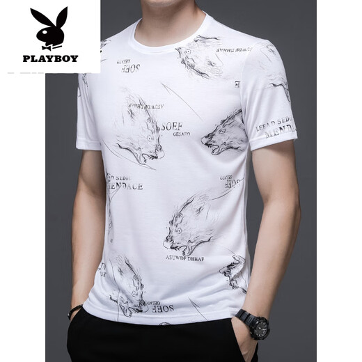 花花公子（PLAYBOY）短袖t恤男士2025新款夏季潮流冰感桑蚕丝棉体恤新品 13807#蓝色 冰丝短.袖T恤 M 165 100-115斤