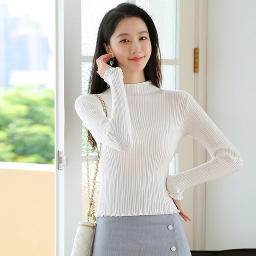 EDJCVTT Half turtleneck pullover sweater for women 2025 spring, autumn and winter new style sweater, fashionable, slim, slim bottoming shirt, white M, recommended 85-95Jin Jin is equal to 0.5 kg