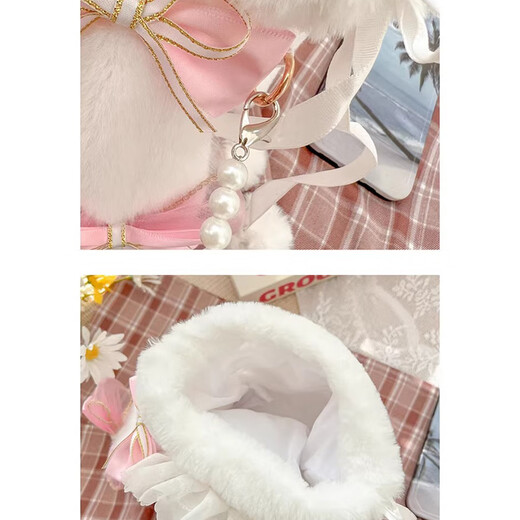 Xingxi crossbody bag Lolita rabbit plush shoulder bag girl cute children's bag soft girl cartoon doll backpack gift pink rabbit