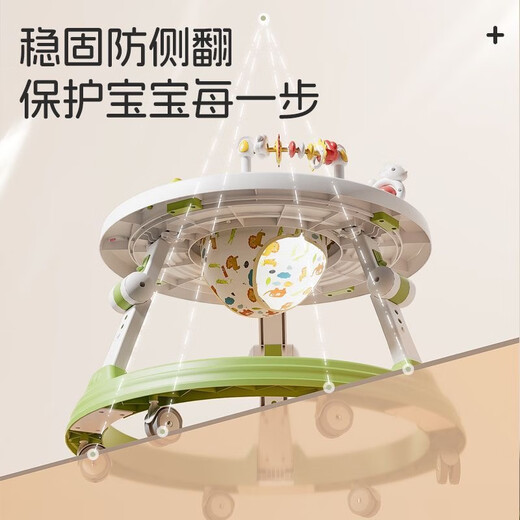 Xulin Japanese baby walker anti-o-leg anti-roll 2025 1-3 year old baby walker hand push for 9 months [Basic model - Green Green] One-click folding + adjustable height + rotating toy disk