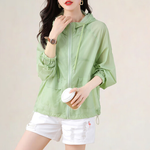 Olj Light Luxury Brand Kurzjacke für Frauen 2025 Sommer Neues dünner Mode -Kapuze -Sonnenschutz Lose Casual Top White L.