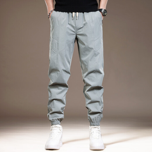 Canelin Kiskha haut de gamme American Ice Silk Sports à séchage rapide Pantalon décontracté pour un pantalon lâche à la mode et à la tendance polyvalent en été pour hommes, Gray L convient à 130-150jin [Jin est égal à 0,5 kg]