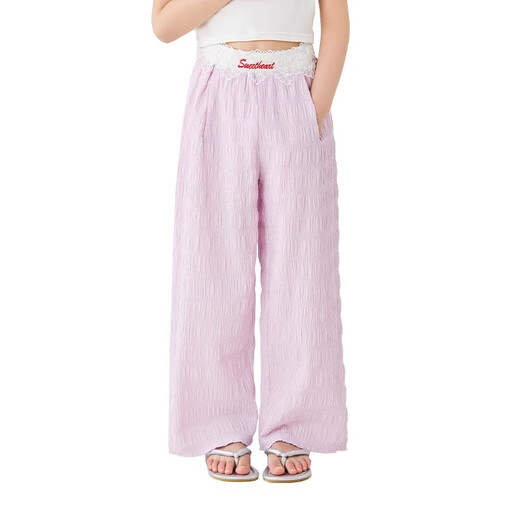 Moonkids Girls Summer Ice Seide Weitbeinhose 2025 Neue Sommer-Kindermücken-Repellenthose Leichtes und kühles Mädchen Straight Hosen Zwei-Pair [15277 Pink + 15088 Lila] 150 cm