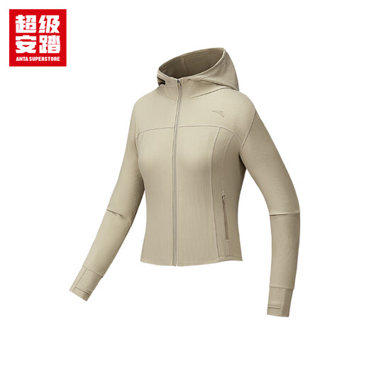 超级安踏运动外套女士秋季修身肌理弹力针织拇指洞连帽上衣162535702U 青鸾灰-2 S /女160