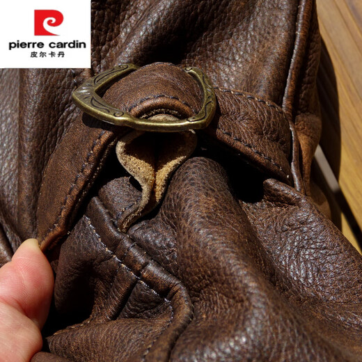 Pierre Cardin high-end soft waxy pendant 1930 Enfield heavy washed distressed leather jacket men's Bengal tea core cowhide leather jacket heavy washed distressed Bengal calf yellow brown tea core 3XL 165-180Jin Jin is equal to 0.5 kg