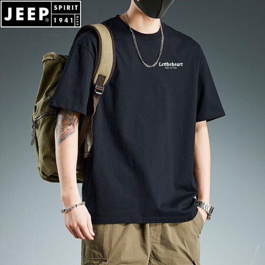 JEEP SPIRIT短袖t恤男士美式高街ins潮牌半袖体恤重磅棉宽松大码套头上衣服 白色棉-1342 2XL