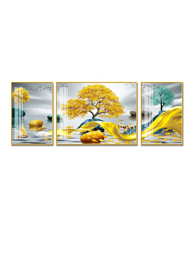 Wohnzimmer Dekoration Malerei Sofa Hintergrund Wand Neues chinesisches Stil Hängende Malerei Landschaftsmalerei moderne einfache Diamantkristallporzellan Malerei Triptychon SL-1105 Middle 70*50+ ungefähr 35*50 cm für 2 Meter geeignet für 2 Meter geeignet