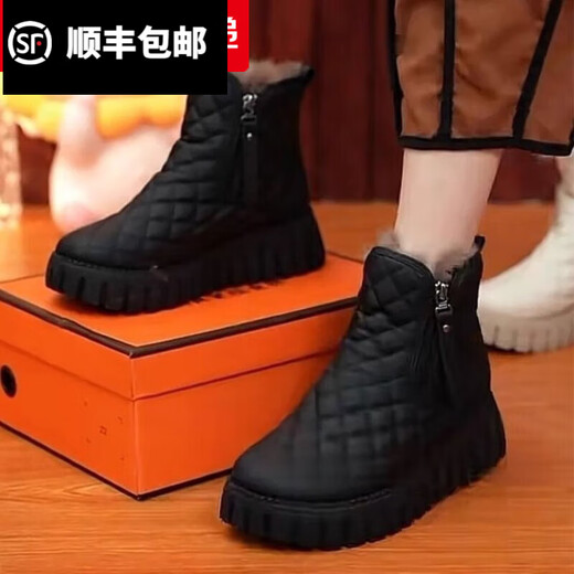 Belle Belle Soft Leather Boots for Women en 2025 Invierno Nuevo pastel de esponja retro casual suela sin deslizamiento más terciopelo zapatos de algodón calientes botas de algodón negros más terciopelo 37