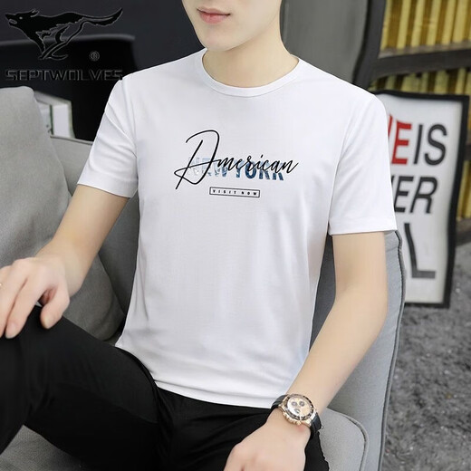 
Seven Wolves summer men's short-sleeved T-shirt slim thin sports and casual top ice silk half-sleeved round neck T-shirt Korean style #1421 White# M (95Jin[Jin equals 0.5 kg]-110Jin[Jin equals 0.5 kg])