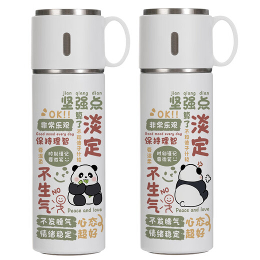 Chengliu Panda Thermosmos für Mädchen kleiner Büro Wasserbecher neuer kreativer Doppelschicht-Student süßer Cartoon Girl Cup Vv9215 Panda-Portable Thermos Cup 500ml