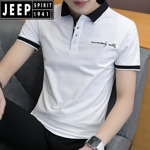 JEEP SPIRITpolo打底衫短袖男夏季高端翻领T恤半袖潮流修身商务休闲上衣体恤 7029白色 M (约85-105斤可穿)