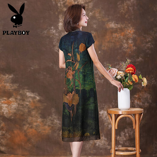 Playboy (Playboy) Hangzhou poids lourd Xiangyunsha Cheongsam Robe de l'âge moyen et âgée de mères de soie en soie en soie en soie avec un âge réduit au tempérament. Couleur 9761 M 95-105Jin [Jin est égal à 0,5 kg]