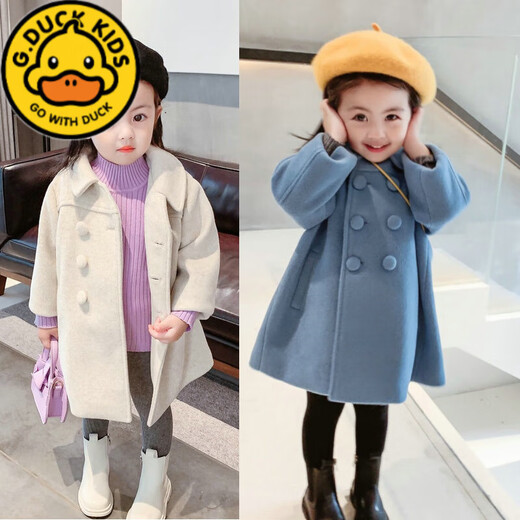 
G.DUCKKIDS children's fashionable woolen coat 2023 autumn and winter new Korean version of girls' cotton thickened double-breasted woolen coat trendy beige 130cm suitable for 120-130cm age 7-8 years old