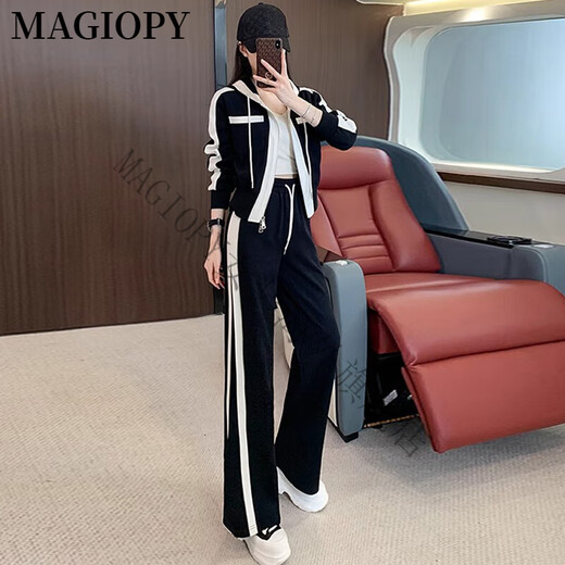 MAGIOPY International Luxury High-end Brand Spring 2025 New European Station Casual Sports Set Women's Fashion Slim Jacket Black S (100Jin [Jin equals 0.5 kg])