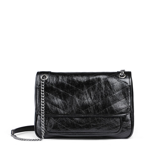 CALVIAKRIM2025 four-season new chain bag one-shoulder crossbody postman bag oil wax leather large capacity luggage genuine leather bag women black