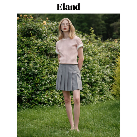 ELAND【棉棉冰】衣恋毛衣女圆领棉感舒适短袖针织T恤夏季款 浅粉色(26)L/Pink S 160