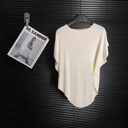 Yimuqi Lazy Style Bat Sleeve Waisted Ice Wire Sweater Women's Summer New Irregular Loose Short Sleeve Black 9221 One Size One Size