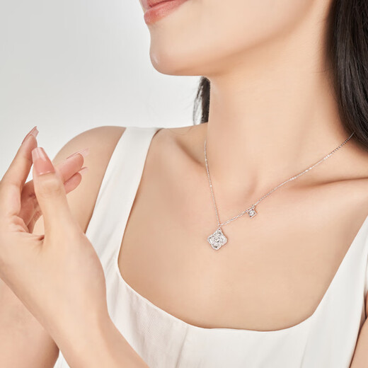 Ming brand jewelry platinum Pt950 white gold four seasons youth necklace gift for women BFR0140 chain length about 40+2.5+2.5 cm about 6.54 grams