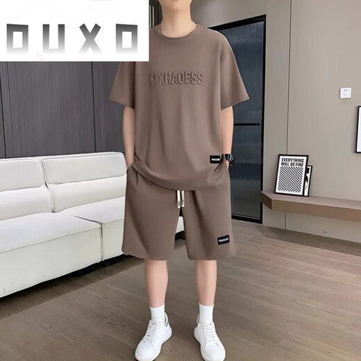 Duxd Xiaoxin Ausgewählte Herrenkleidung, Herren-Mode-Casual-Sportanzug, Sommer-Shorts Kurzärmele, trendige, schnell trockene halbärmelige [SET] 829 Khaki M (Empfohlen 100-120 Jin [Jin gleich 0,5 kg]))