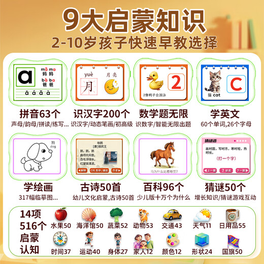 All-round learning training machine two-in-one LCD handwriting board large screen writing board children's early education learning drawing board [Pure English version] Cartoon learning training machine + free 1 spare pen