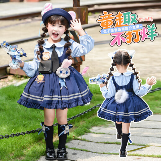 G.duck Judy Rabbit Officer Clothes Girls Dress Lolita Princess Skirt Children's Performance Clothes Girls Birthday Gift Judy Rabbit Officer Dress 100 Size 2~3 years old 90-100cm cm