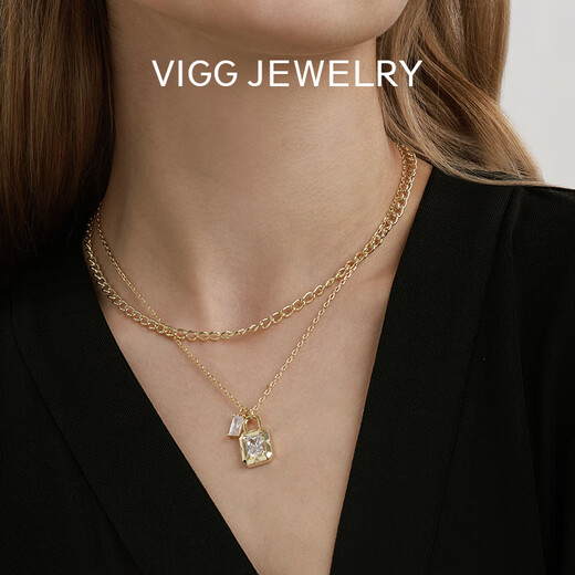 VIGG锁项链女感新款毛衣锁骨链小众百搭复古吊坠配饰品 锁项链