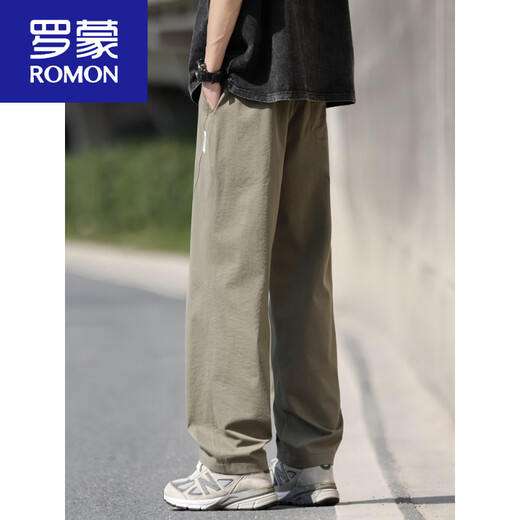 罗蒙（ROMON）男士裤子夏季新款美式潮流直筒裤军绿薄款透气冰丝裤凉感速干长裤 6632黑色+6636黑色 M