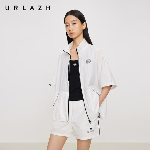 URLAZH有兰商场同款2025夏季新款休闲宽松运动风小立领轻薄短袖外套女 白色 XS