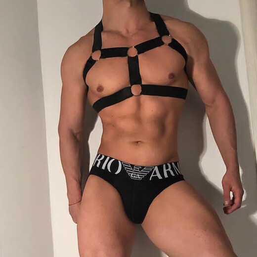 Jiuai men's sexy thong one-piece upward U convex bag high elastic ice silk trendy brand breathable T underwear white (chest strap) M