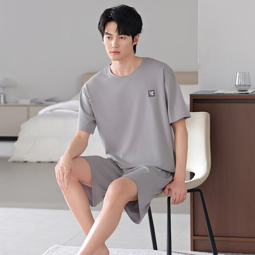 In der Nähe der anderen Seite des Pyjamas der Herren für Sommerdünnmodal-Baumwoll-Shorts-Shorts für Herren-Heimkleidung für Sommerfett und vergrößerter Anzug A4837 L empfohlen 120-140jin [Jin gleich 0,5 kg]