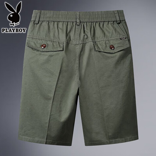 
Playboy 100% pure cotton casual shorts for men 2025 summer new thin style middle-aged and elderly people wear loose anti-wrinkle five-point pants H9871 bean green [pure cotton single piece] XL