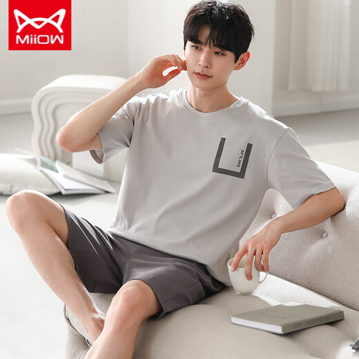 
Catman MIIOW new men's pajamas summer shorts shorts modal cool thin style plus size round neck 9712 L [weight 100-120 Jin [Jin equals 0.5 kg]]