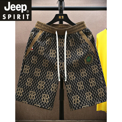 Jeep Spirit Jeep Sommer Ice Silk Casual Shorts Herren trendige Basketballhosen Lose und coole Crop Hosen Beachhose Herrenkleidung AY831 Black L (ca. 105 ~ 120 Jin [Jin gleich 0,5 kg] kann getragen werden)