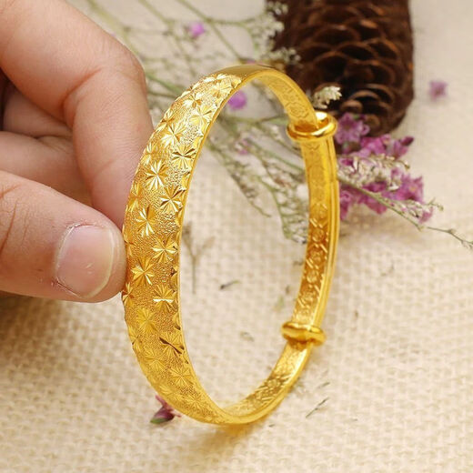 Linzimo Hong Kong gold 18K glossy bracelet for women, real gold 18K meteor shower bracelet, gold shop bracelet, holiday gift for wife, 26g glossy bracelet (gives ring)