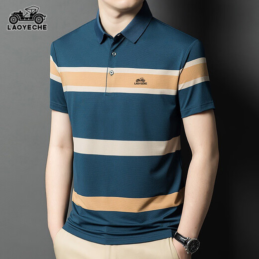 
Classic car striped Polo shirt for men 2024 summer thin father's festival lapel short-sleeved T-shirt for men daddy suit lyc-a13568 blue 10XL 165/80a90-110Jin [Jin equals 0.5 kg]