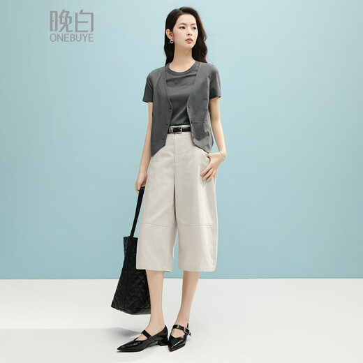 Spätes Weiß [neues Produkt] 2025 Sommer-vielseitiger Oberteil mit einem zweiteiligen T-Shirt von Baumwollstil für Frauen grau m