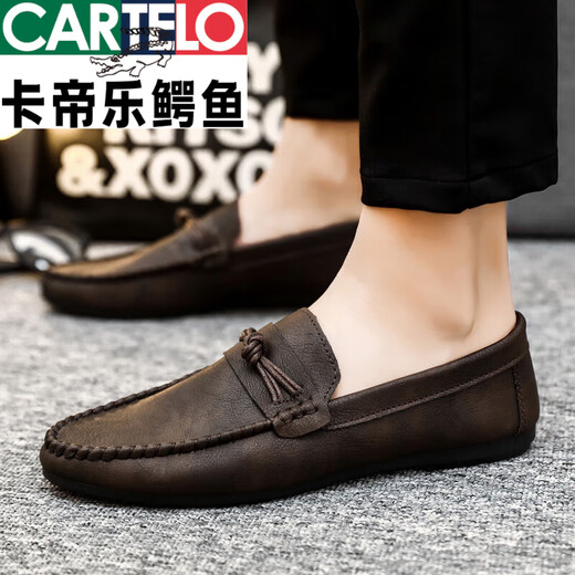 Cartelo 25 primavera y verano nuevos zapatos versátiles de frijoles de hombres versátiles transpirables y no deslizantes zapatos de cuero casual versión coreana zapatos d826 negro 39 pequeño